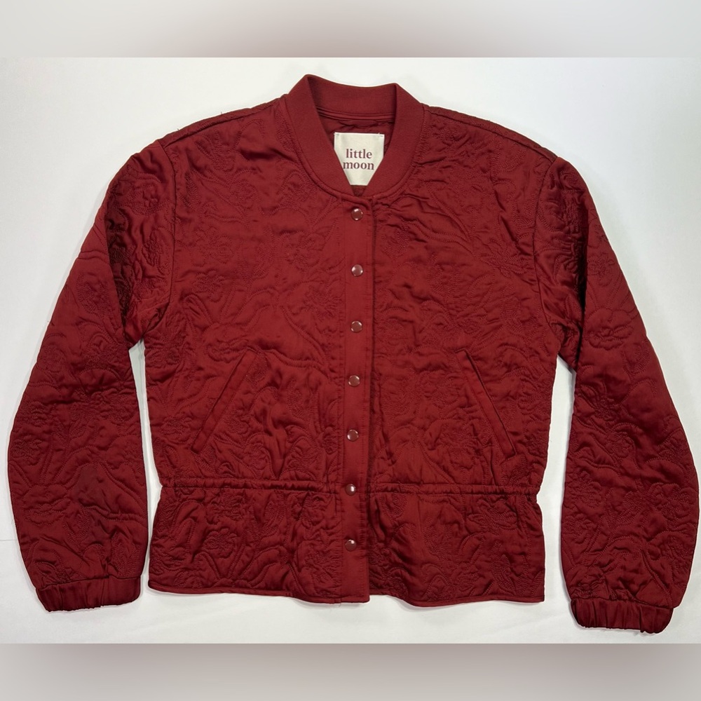 Aritzia Little Moon Floral Embroidered Cinch Waist Jacket - row red, M